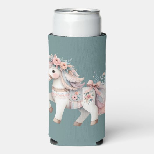 Floral Pastel Horse Fantasy Illustratie Seltzer Blikjeskoeler (Seltzer Voorkant)