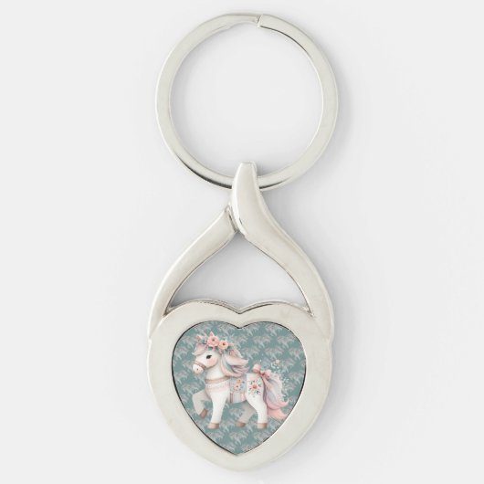 Floral Pastel Horse Fantasy Illustratie Sleutelhanger (Voorkant)