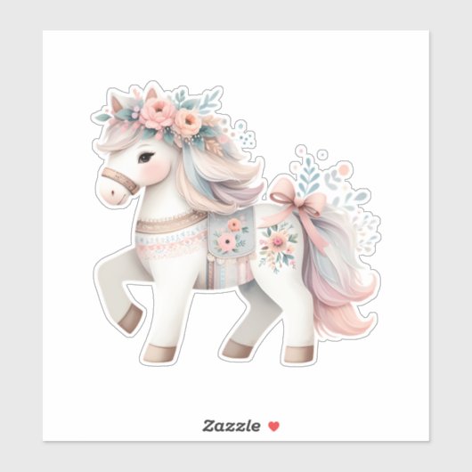 Floral Pastel Horse Fantasy Illustratie Sticker (Vel)