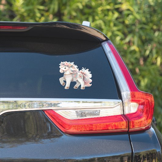 Floral Pastel Horse Fantasy Illustratie Sticker (Auto Zijkant)