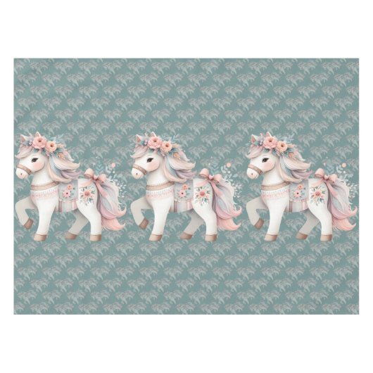 Floral Pastel Horse Fantasy Illustratie Tafelkleed (Voorkant (Horizontaal))