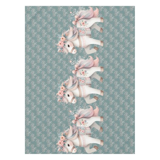 Floral Pastel Horse Fantasy Illustratie Tafelkleed (Voorkant)