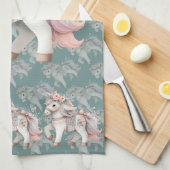 Floral Pastel Horse Fantasy Illustratie Theedoek (Quarter Fold)
