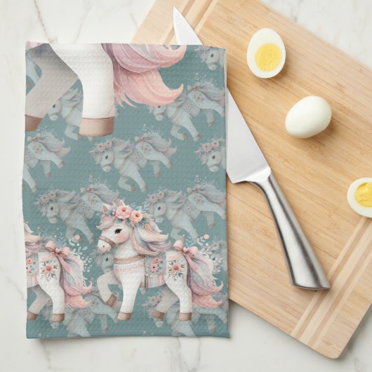 Floral Pastel Horse Fantasy Illustratie Theedoek (Quarter Fold)