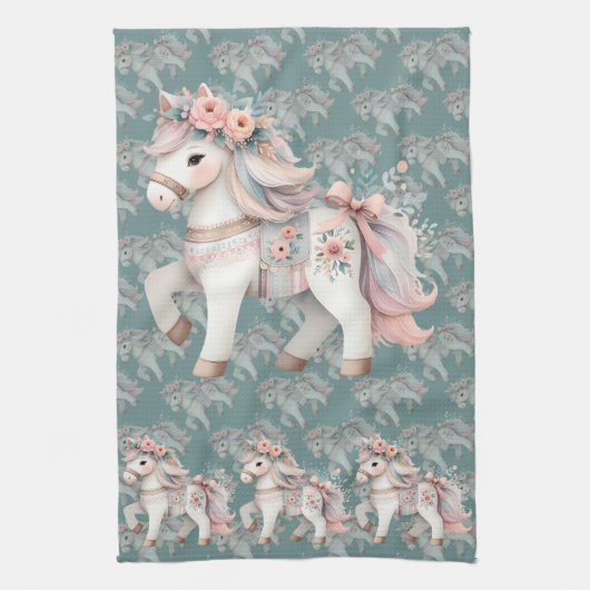 Floral Pastel Horse Fantasy Illustratie Theedoek (Verticaal)