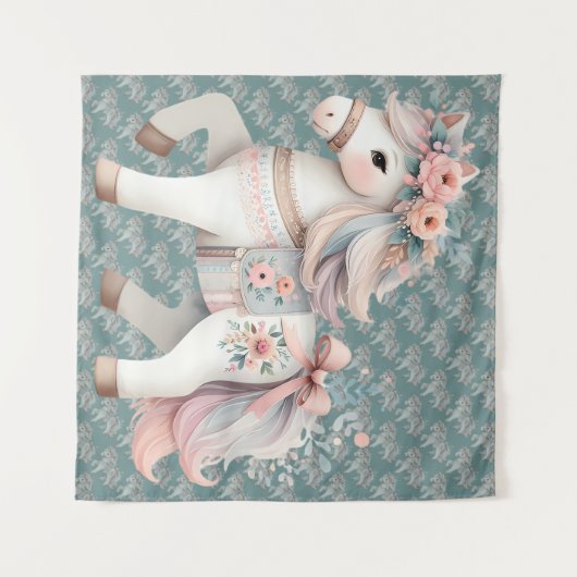 Floral Pastel Horse Fantasy Illustratie Wandkleed (Voorkant (horizontaal))
