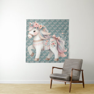 Floral Pastel Horse Fantasy Illustratie Wandkleed