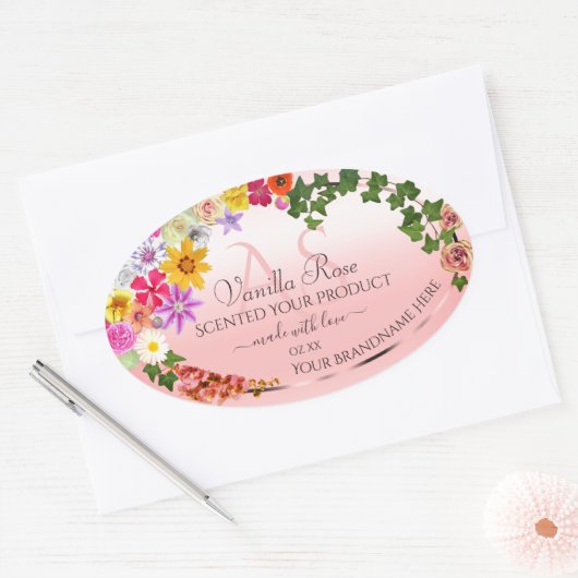 Floral Pastel Light Roze Product Labels Initialen (Envelop)