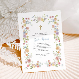 Floral Pastel Lijst en Gold Cross   Confirmation!R Kaart