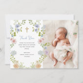 Floral Pastel Lijst en Gold Cross | doop Bedankkaart (Voorkant)