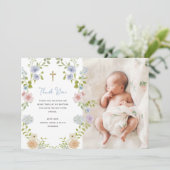 Floral Pastel Lijst en Gold Cross | doop Bedankkaart (Staand voorkant)