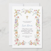 Floral Pastel Lijst en Gold Cross | doop Kaart (Voorkant)