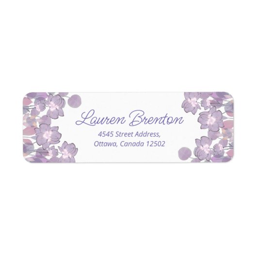 Floral pastel mauve paarse blush etiket (Voorkant)