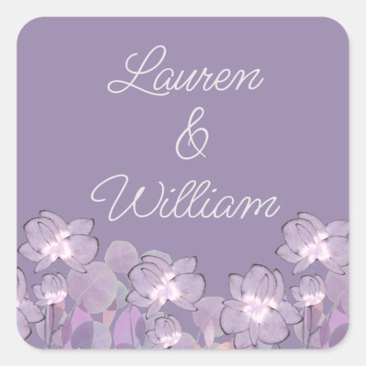 Floral pastel mauve paarse blush vierkante sticker (Voorkant)