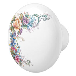 Floral Pastel Multi Color Roos Rand Keramische Knop