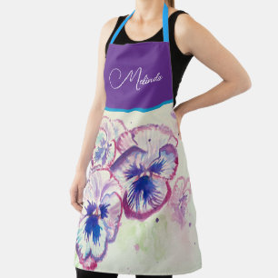  Floral Pastel Pansy Paarse Waterverf Schort