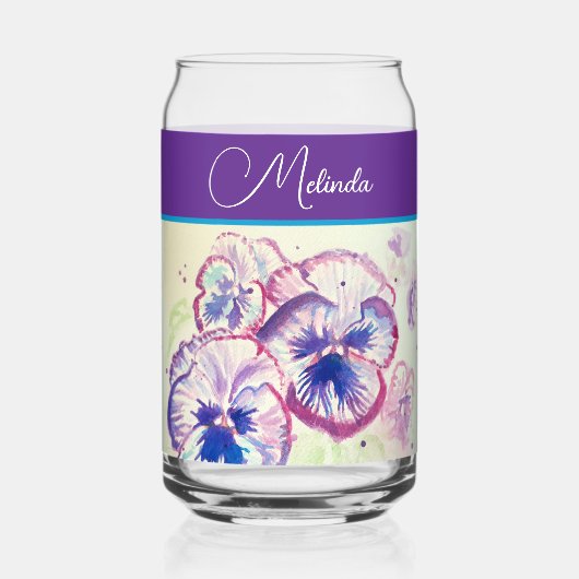 Floral Pastel Pansy Paarse Waterverf Schort Blikvorm Glas (Voorkant)