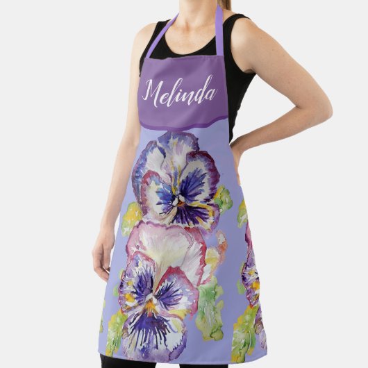  Floral Pastel Pansy Paarse Womans Apron Schort (Insitu)