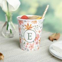 Floral Pastel Paper Cup met Initiaal