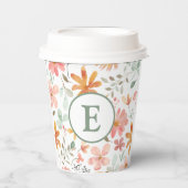 Floral Pastel Paper Cup met Initiaal Papieren Bekers (Voorkant)
