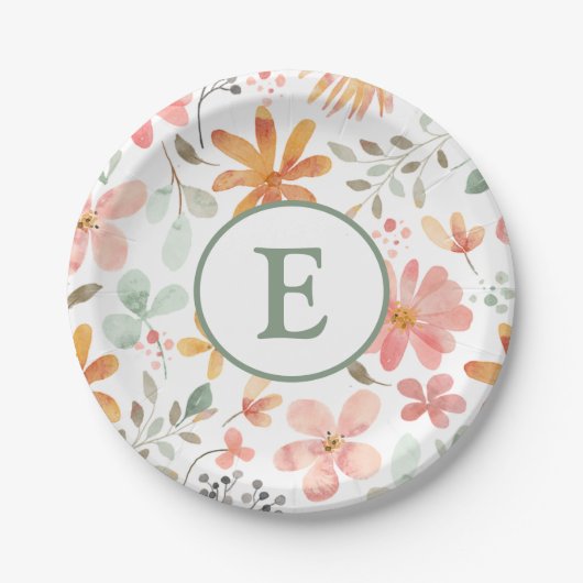 Floral Pastel Papier Bord met Initiaal (Voorkant)
