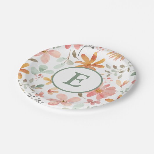 Floral Pastel Papier Bord met Initiaal (Gekanteld)