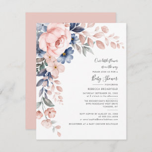 Floral Pastel Pink Blue Waterverf Baby shower Kaart