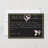 Floral Pastel Pink & Gold op Elegant Black Wedding Bedankkaart (Voorkant)