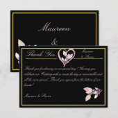 Floral Pastel Pink & Gold op Elegant Black Wedding Bedankkaart (Voorkant / Achterkant)
