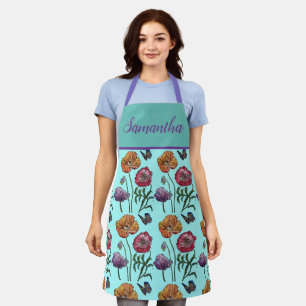  Floral Pastel Poppy Aqua Womans Art Schort