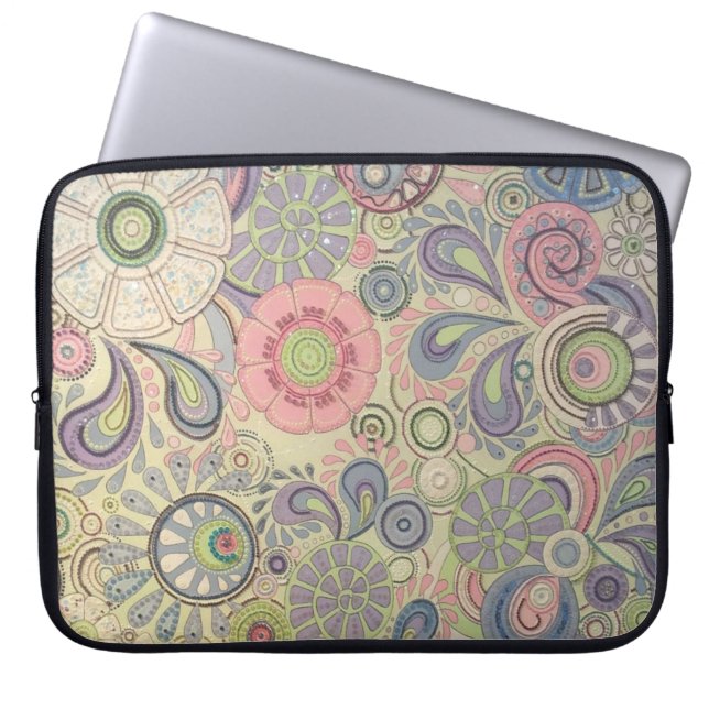 Floral pastel roze groen paisleybloem laptop sleeve (Voorkant)