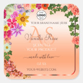 Floral Pastel Salmon Product Labels Monogram Logo (Voorkant)