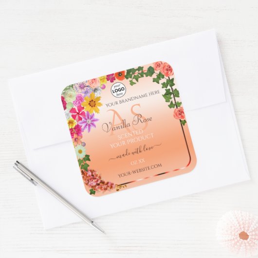 Floral Pastel Salmon Product Labels Monogram Logo (Envelop)