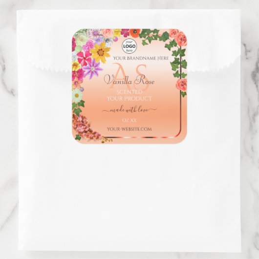 Floral Pastel Salmon Product Labels Monogram Logo (Tas)