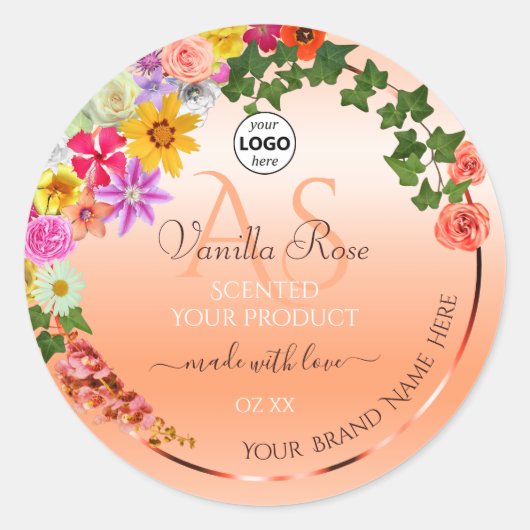 Floral Pastel Salmon Product Labels Monogram Logo (Voorkant)