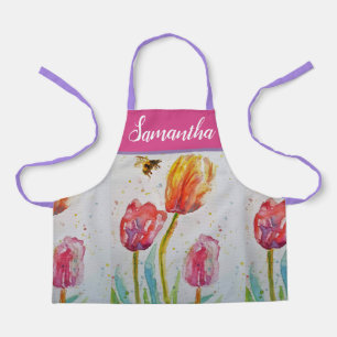 Floral Pastel Tulp Pink Bee Apron Schort