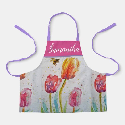 Floral Pastel Tulp Pink Bee Apron Schort (Voorkant)