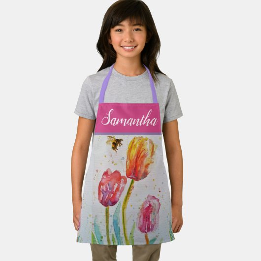  Floral Pastel Tulp Pink Bee Apron Schort (Insitu)