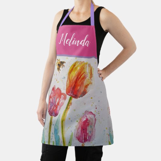 Floral Pastel Tulp Pink Bee Apron Schort (Insitu)