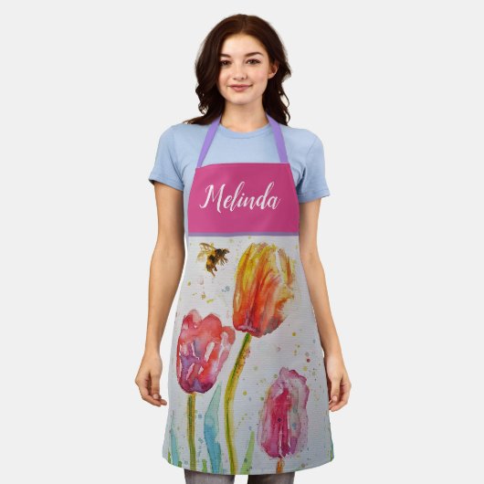 Floral Pastel Tulp Pink Bee Apron Schort (Gedragen)
