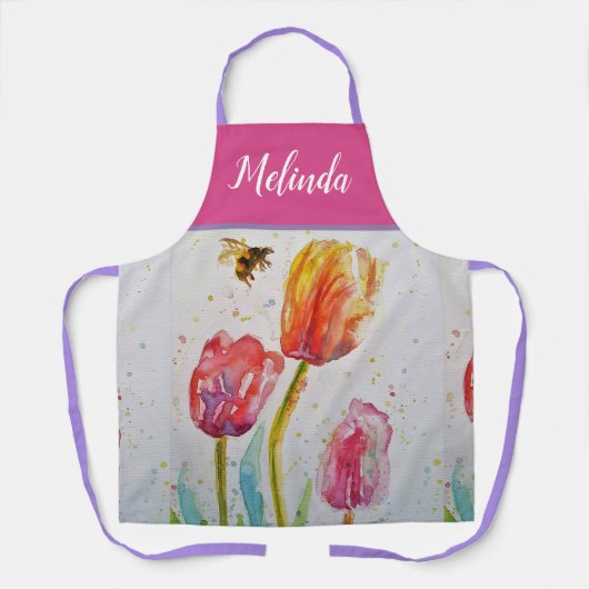 Floral Pastel Tulp Pink Bee Apron Schort (Voorkant)