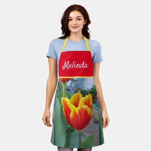 Floral Pastel Tulp Pink Bee Apron Schort (Gedragen)