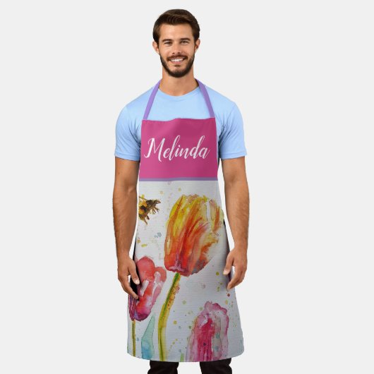 Floral Pastel Tulp Pink Bee Apron Schort (Gedragen)