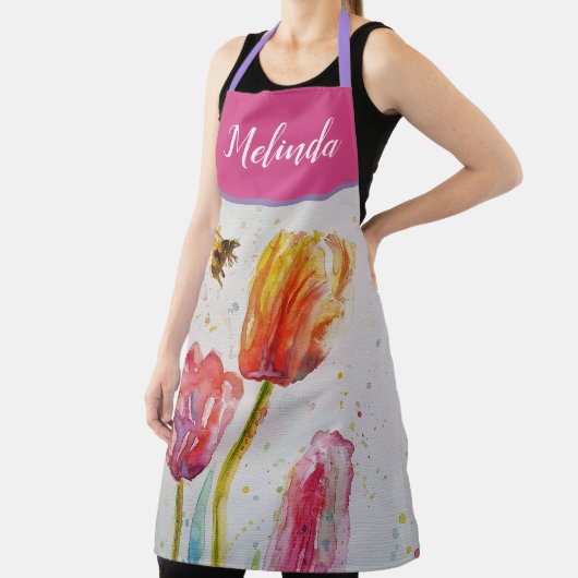  Floral Pastel Tulp Pink Bee Apron Schort (Insitu)