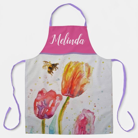  Floral Pastel Tulp Pink Bee Apron Schort (Voorkant)