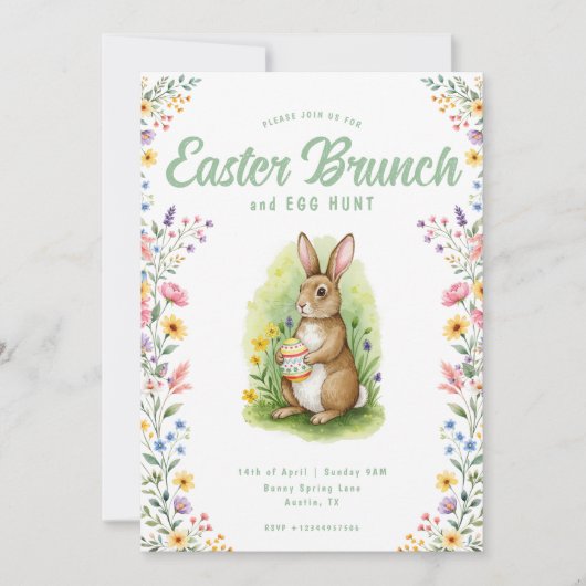 Floral Pastel Watercolor Bunny Easter Brunch Kaart (Voorkant)