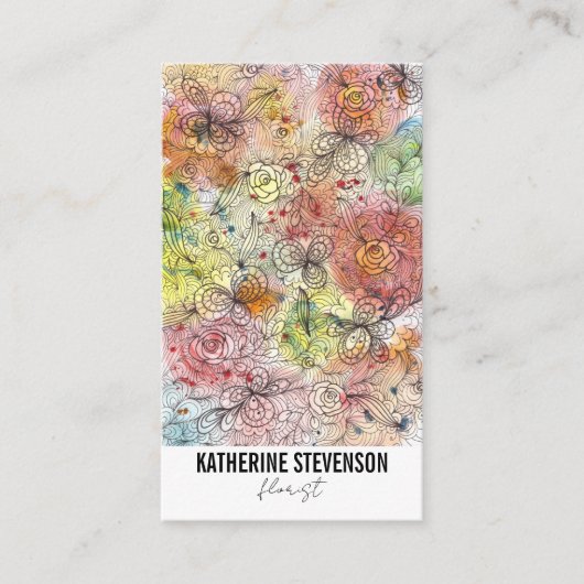 Floral Pastel Waterverf en Ink Art bloemist Visitekaartje (Voorkant)