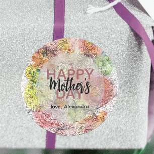 Floral Pastel Waterverf en Ink Art Moederdag Ronde Sticker