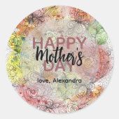Floral Pastel Waterverf en Ink Art Moederdag Ronde Sticker (Voorkant)