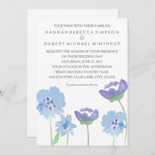 Floral Pastel Waterverf Huwelijksuitnodiging Kaart (Voorkant / Achterkant)